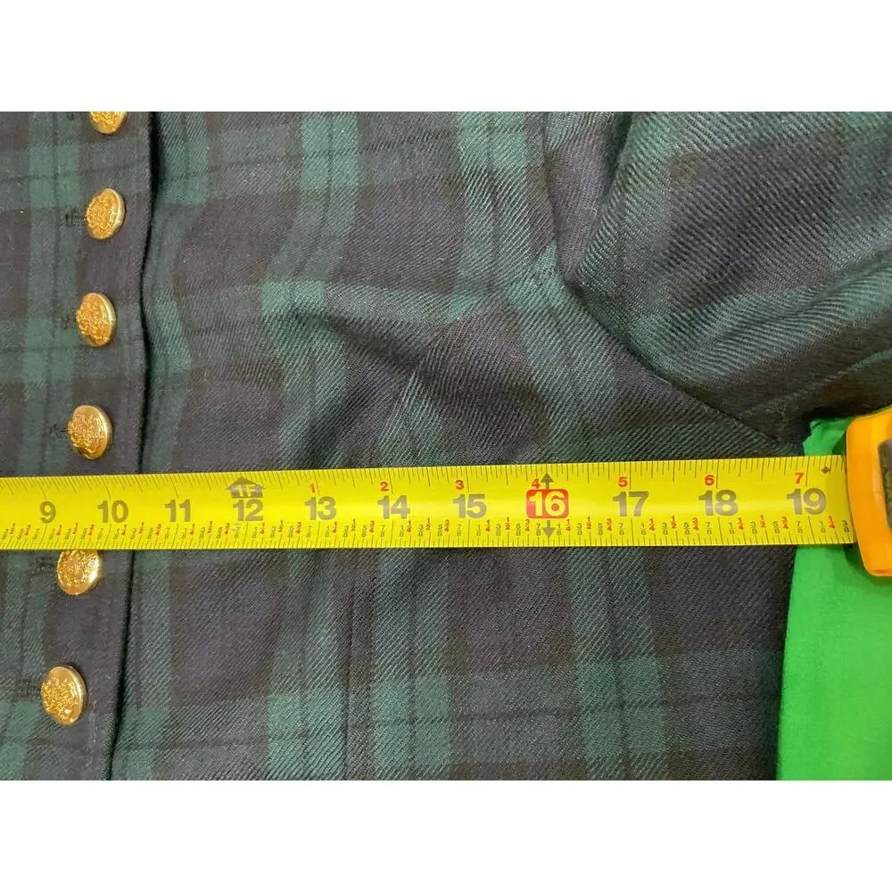 Vtg Talbots Women’s Wool Navy Green Tartan gold buttons military-style blazer 6 - Picture 12 of 16